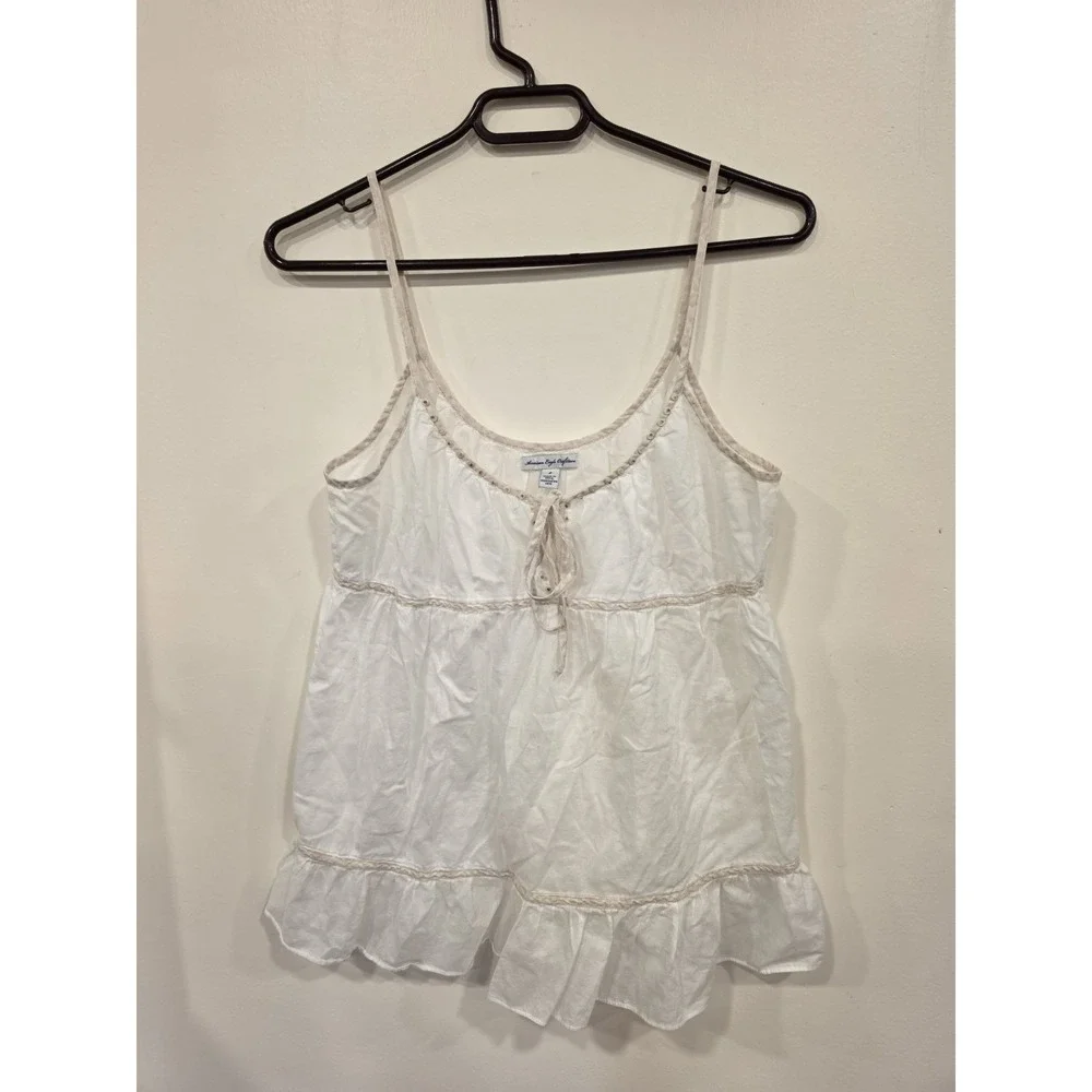 Vintage Y2K American Eagle White Cotton Babydoll Cami Top Size 8 Bella Swan